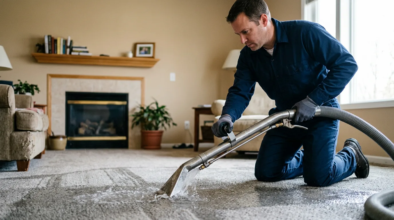 Water damage restoration technician working near Panama, IL